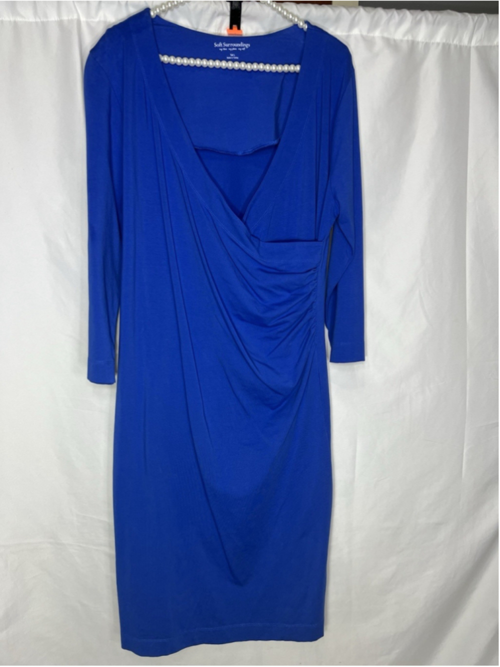 Soft Surroundings Hyannis Faux Wrap Midi Dress Blue Large Tall Casual Career